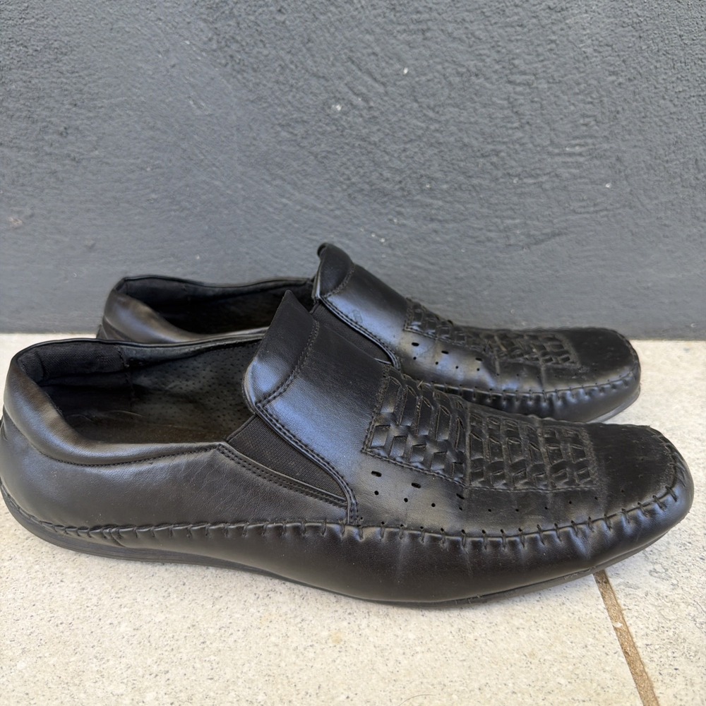 Bruno Marc Slip On Woven Loafers Mens Size 13 Black Square Toe